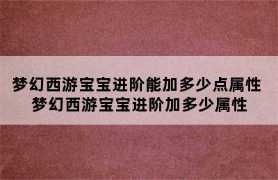 梦幻西游宝宝进阶能加多少点属性 梦幻西游宝宝进阶加多少属性